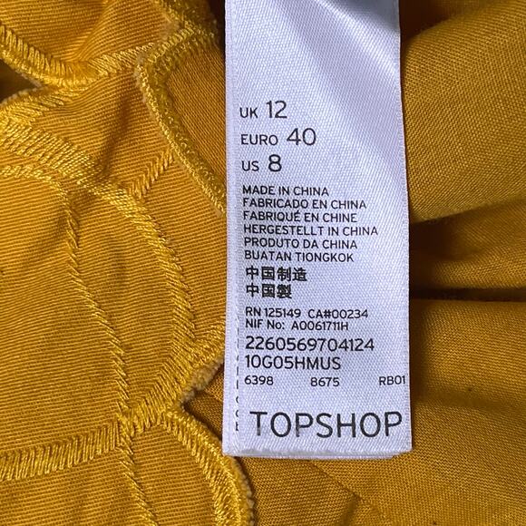 Topshop Yellow Floral Cutout Mini Dress Size 8 Mod Retro Collared Sleeveless - Picture 7 of 9